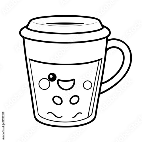 Vector illustration of a cute Coffee drawing for kids page