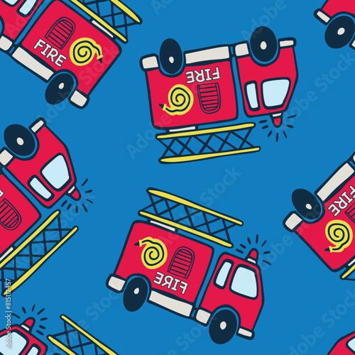Cute colorful fireman department  seamless print pattern graphic tee design for kids market as vector © Pinkmushroom