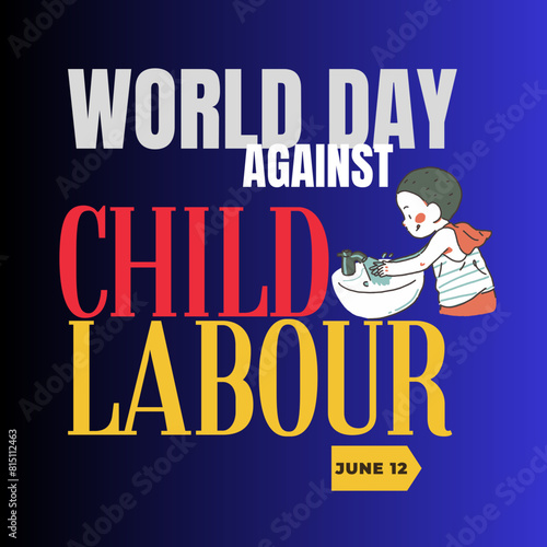 World day against Child Labor. 12 june Let s bring child labor down. Kids working on one side and on another side kids win the cup. Light Background  isolate view.