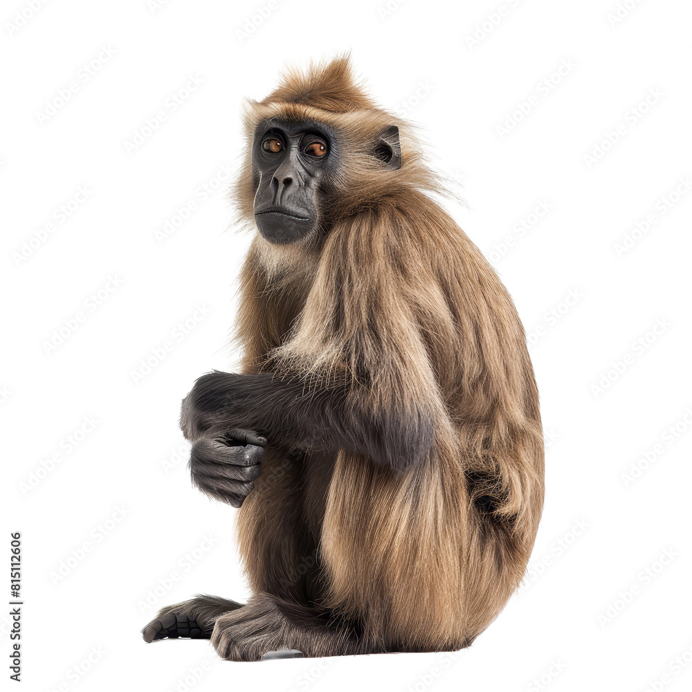 A monkey is seated in front of a plain white backdrop, a Beaver Isolated on a whitePNG Background