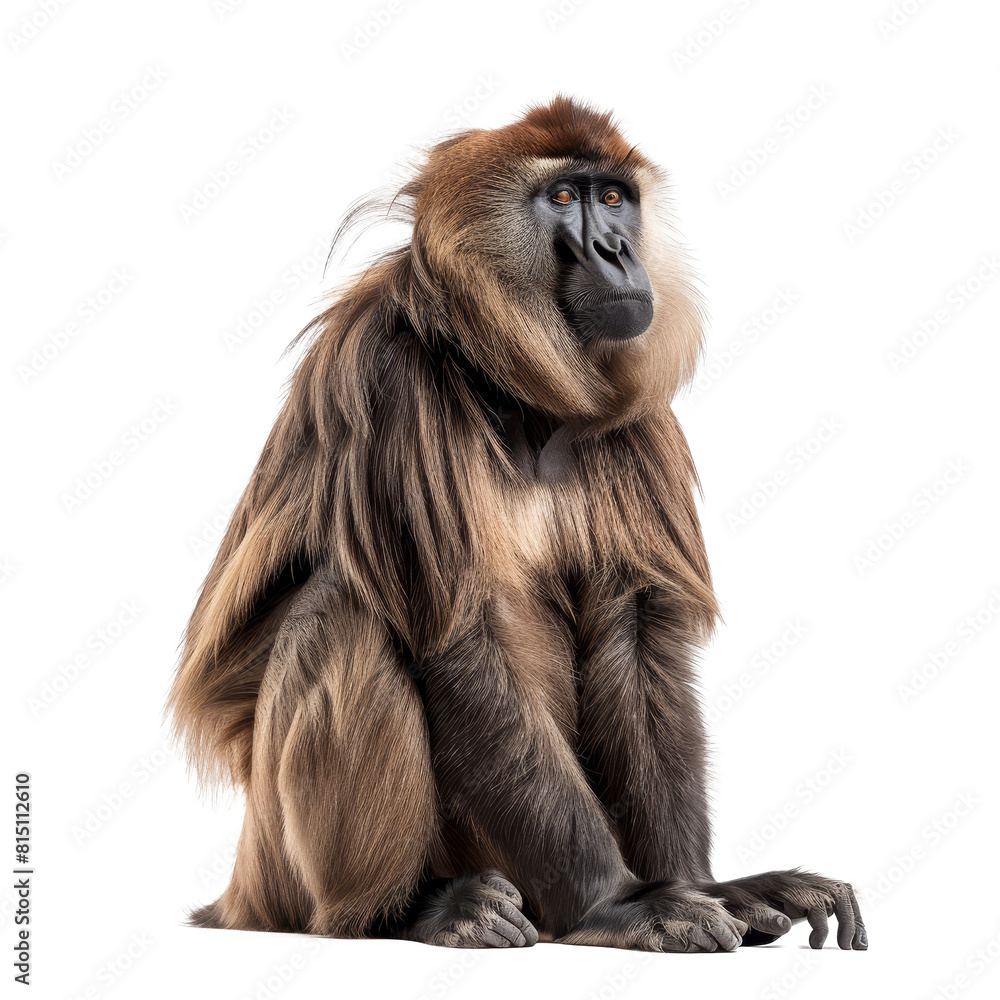 A brown monkey is seated in front of a plain white backdrop, a Beaver Isolated on a whitePNG Background
