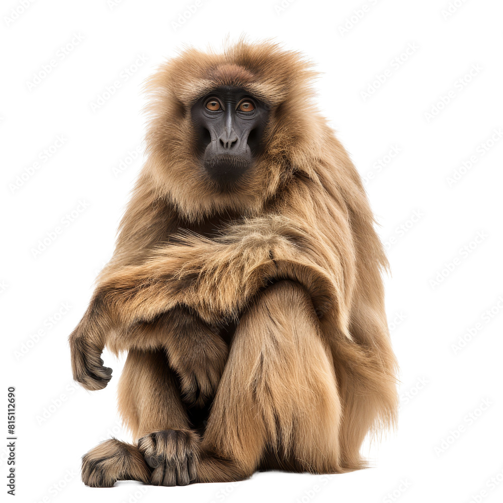 Obraz premium A brown monkey is seated in front of a blank white backdrop, a Beaver Isolated on a whitePNG Background