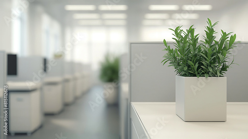 Minimalist office cubicle with potted plant