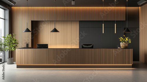 Minimalist office reception desk with clean lines