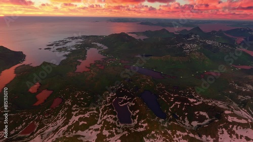 Sunset aerial shot of Vågan in Lofoten. Norway photo