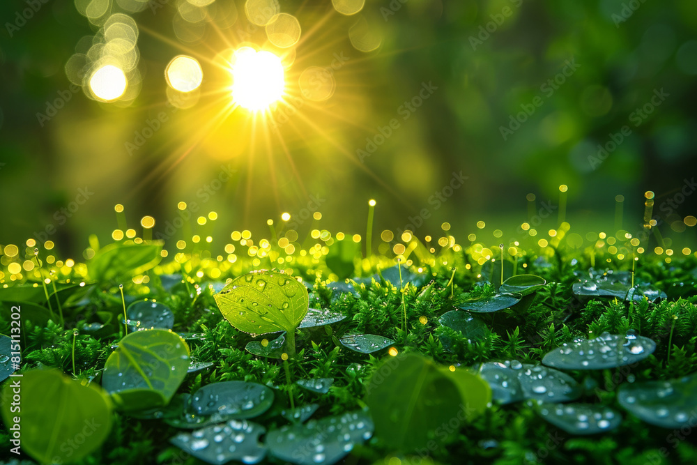 In the environmental embrace of spring, lush greenery thrives, kissed by dewdrops, embodying purity and growth. In the environmental embrace of spring, lush greenery thrives, kissed by dewdrops, embodying purity and growth.