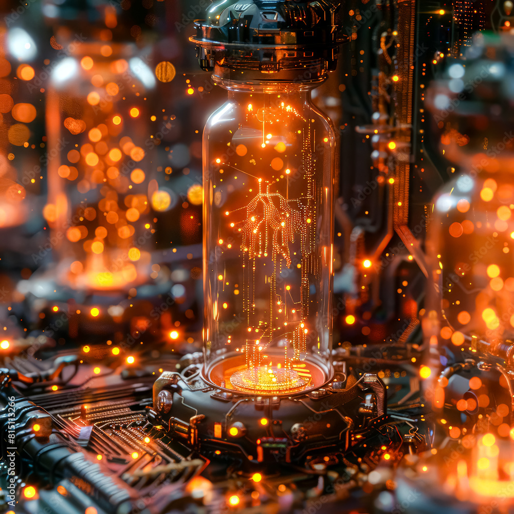 A glowing, glowing, glowing object is inside a glass container. Scene is one of wonder and awe, as the viewer is drawn in by the bright A glowing, glowing, glowing object is inside a glass container. Scene is one of wonder and awe, as the viewer is drawn in by the bright