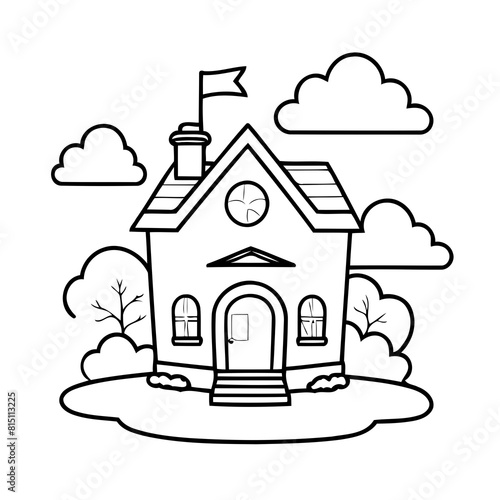 Simple vector illustration of House drawing colouring activity