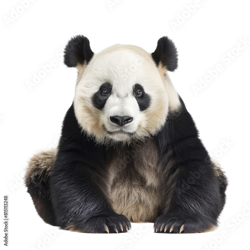 A panda bear is seated in front of a plain Png background, a giant panda isolated on transparent background © Iftikhar alam