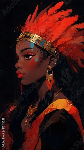 painting of a woman with a turban and gold jewelry, black art, stunning art style, african woman, beautiful art uhd 4 k, beautiful artwork, beautiful digital artwork, african queen, black african prin
