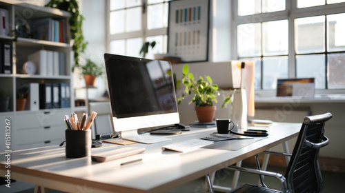 Wallpaper Mural Simple office interior with minimalist desk accessories Torontodigital.ca