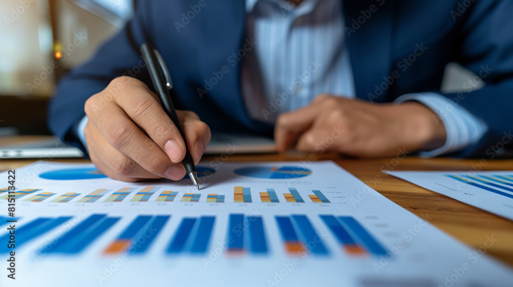 Businessman analyzing stock market trends on a minimalist chart Businessman analyzing stock market trends on a minimalist chart