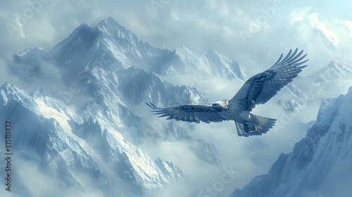 Majestic Bird of Prey Soaring Over Dramatic Mountain Landscape