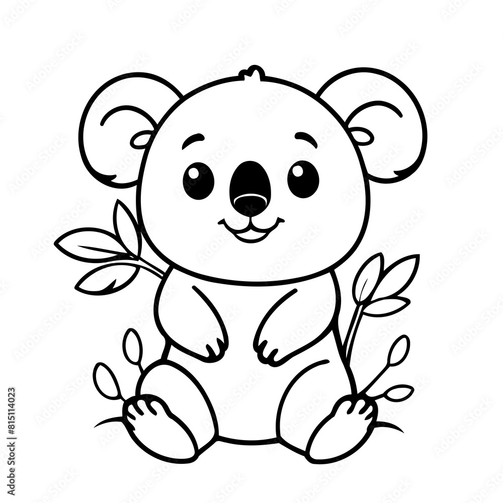 Fototapeta premium Simple vector illustration of Koala for kids colouring worksheet