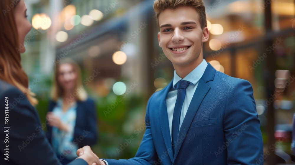 Confident Businessman Greeting Colleague Confident Businessman Greeting Colleague
