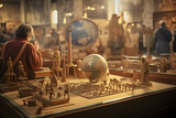 World History Day with Ancient Artifacts on a Museum Display - Ancient artifacts displayed on a museum table, with blurred figur   Generative Ai,
