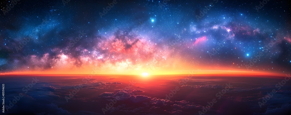 Milky Way Galaxy Rises with Dawns First Light A Captivating Cosmic Panorama