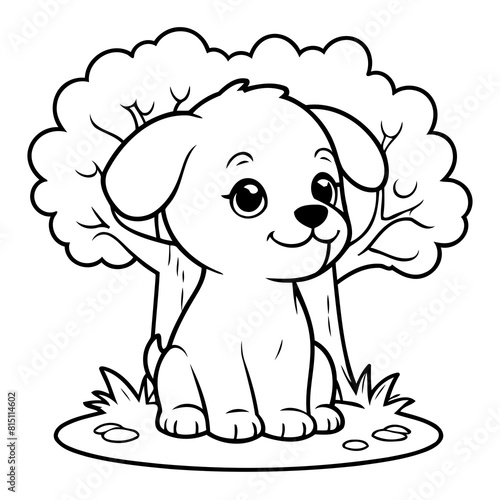Vector illustration of a cute Puppy drawing for toddlers colouring page
