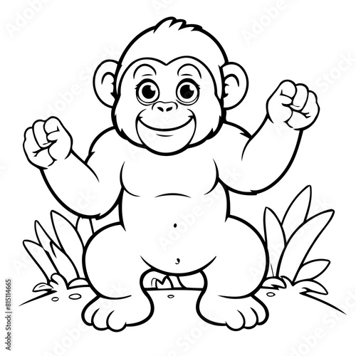 Simple vector illustration of gorilla drawing for kids page