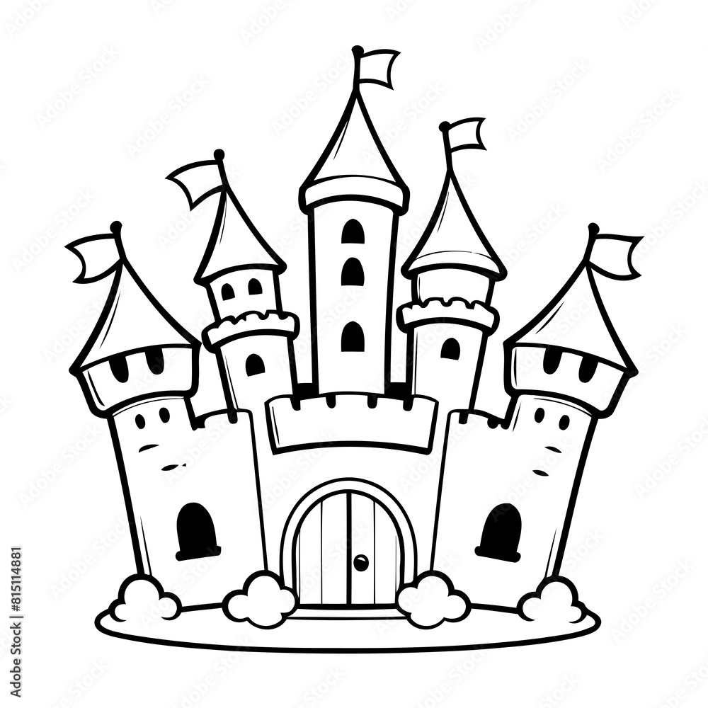 Simple vector illustration of castle drawing for toddlers colouring page Simple vector illustration of castle drawing for toddlers colouring page