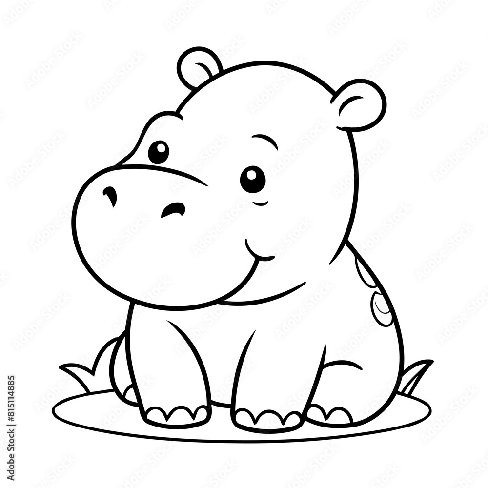Vector illustration of a cute Hippo doodle for kids colouring page Vector illustration of a cute Hippo doodle for kids colouring page