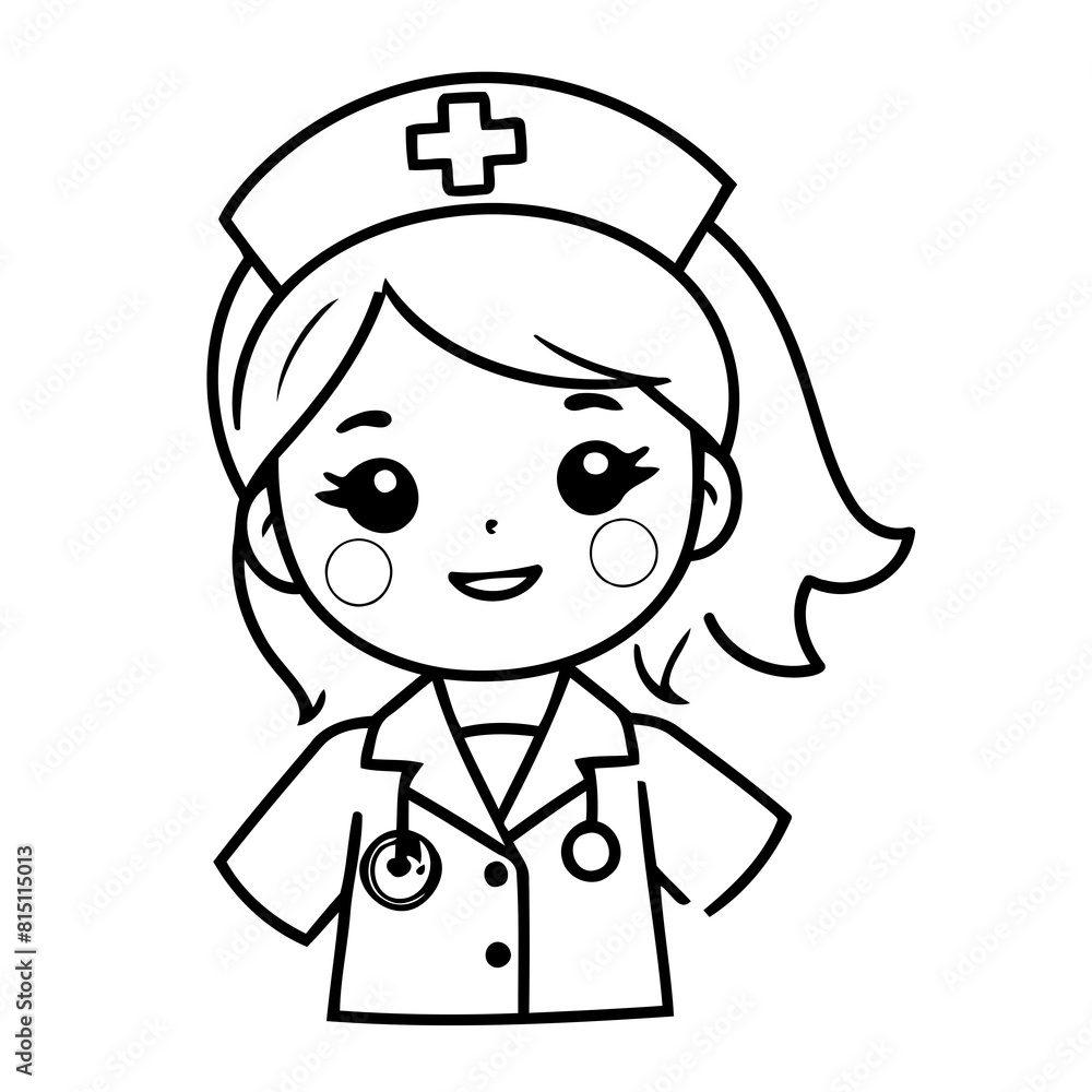 Simple vector illustration of Nurse doodle for toddlers worksheet Simple vector illustration of Nurse doodle for toddlers worksheet