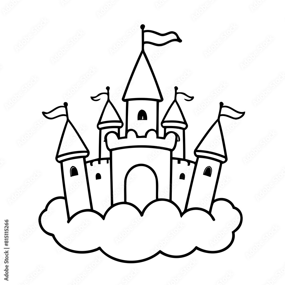 Simple vector illustration of Castle doodle for toddlers worksheet Simple vector illustration of Castle doodle for toddlers worksheet