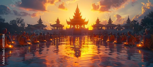 Monks Receive Alms at Dawn: Serene Temple Tradition in the First Light