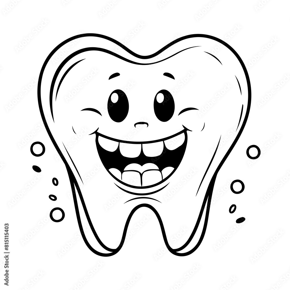Vector illustration of a cute Tooth doodle for toddlers colouring page Vector illustration of a cute Tooth doodle for toddlers colouring page