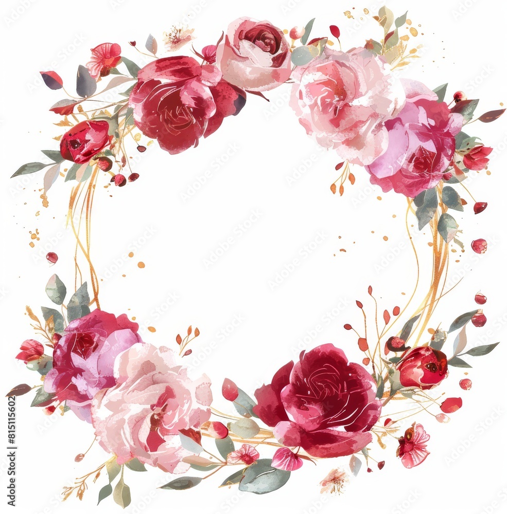 Elegant pink and red roses frame the white background Elegant pink and red roses frame the white background