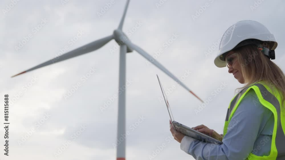 A young engineer explores the possibilities of using wind energy on the territory of a wind farm, ensuring the growth of alternative energy sources. A young engineer explores the possibilities of using wind energy on the territory of a wind farm, ensuring the growth of alternative energy sources.