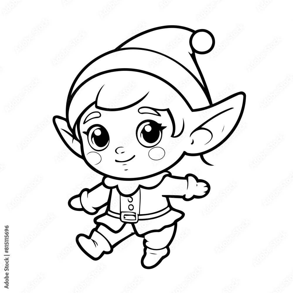 Vector illustration of a cute Elf doodle for kids colouring page Vector illustration of a cute Elf doodle for kids colouring page