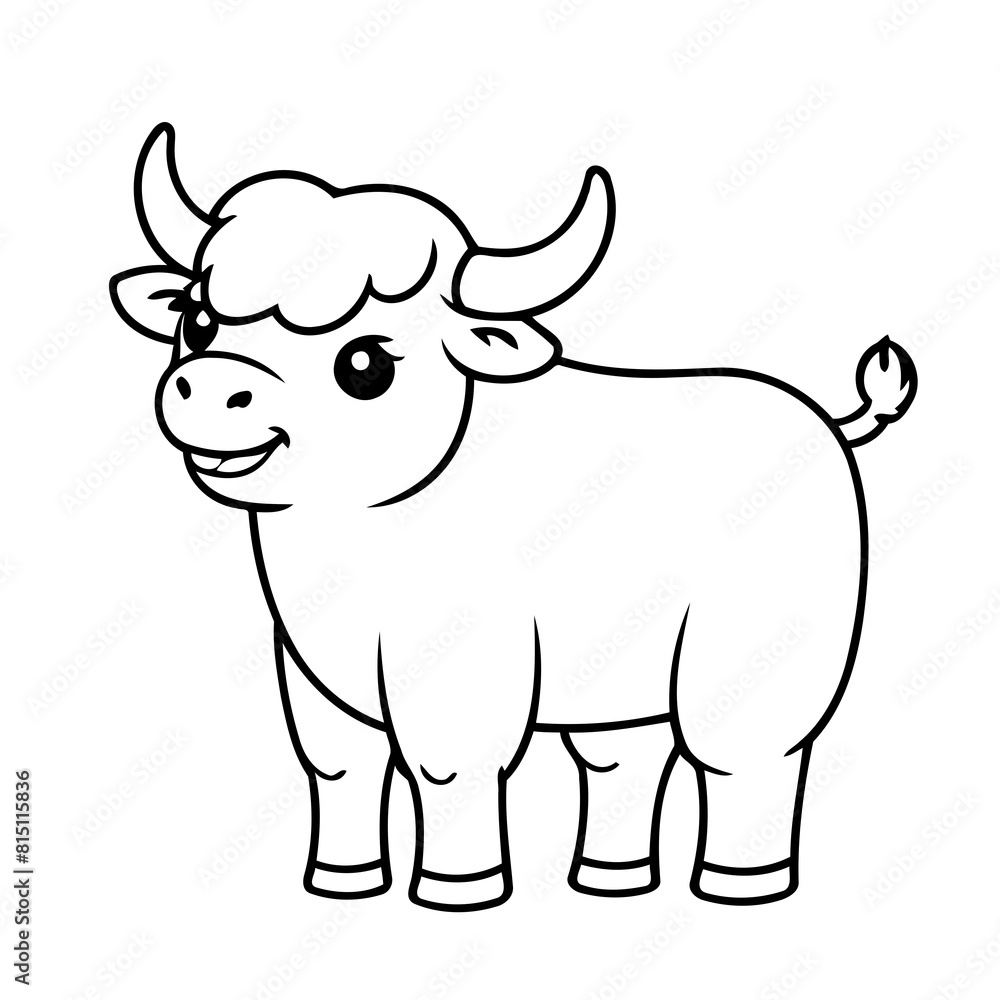 Cute vector illustration Yak drawing for kids colouring activity Cute vector illustration Yak drawing for kids colouring activity