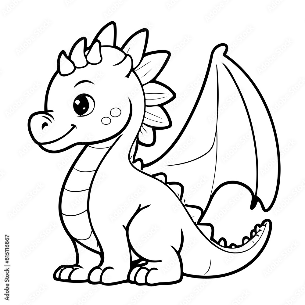 Vector illustration of a cute Dragon drawing for toddlers colouring page Vector illustration of a cute Dragon drawing for toddlers colouring page