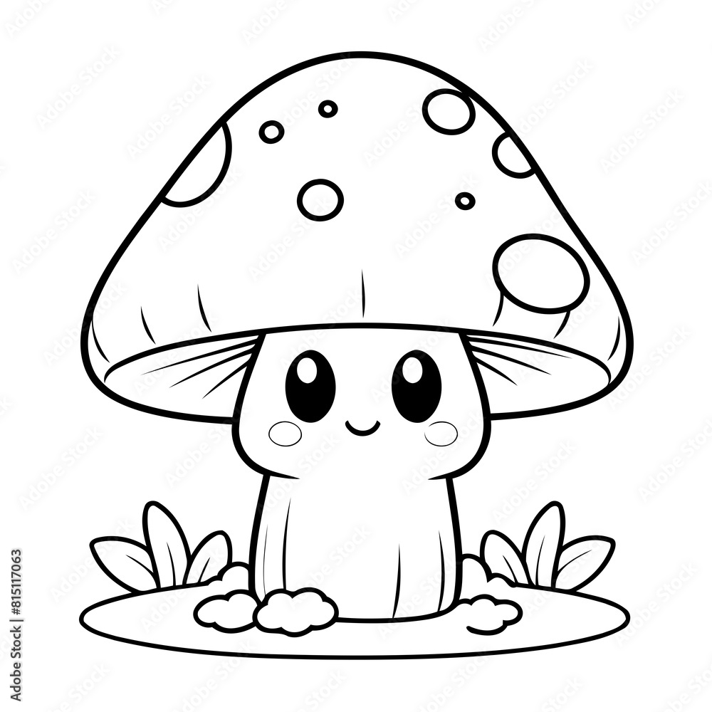 Obraz premium Vector illustration of a cute mushroom doodle for kids coloring worksheet