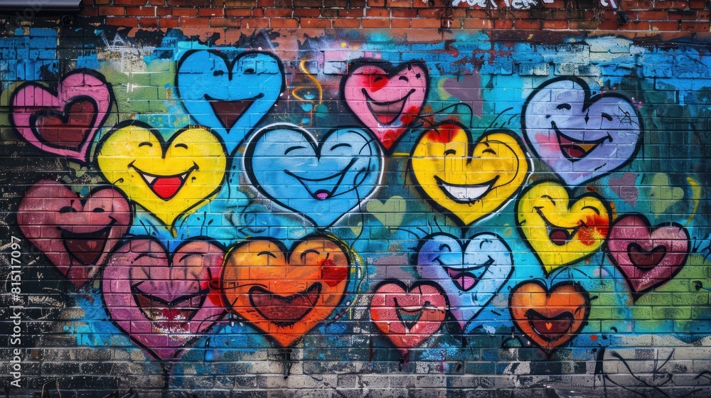 a row of heart-shaped graffiti a row of heart-shaped graffiti
