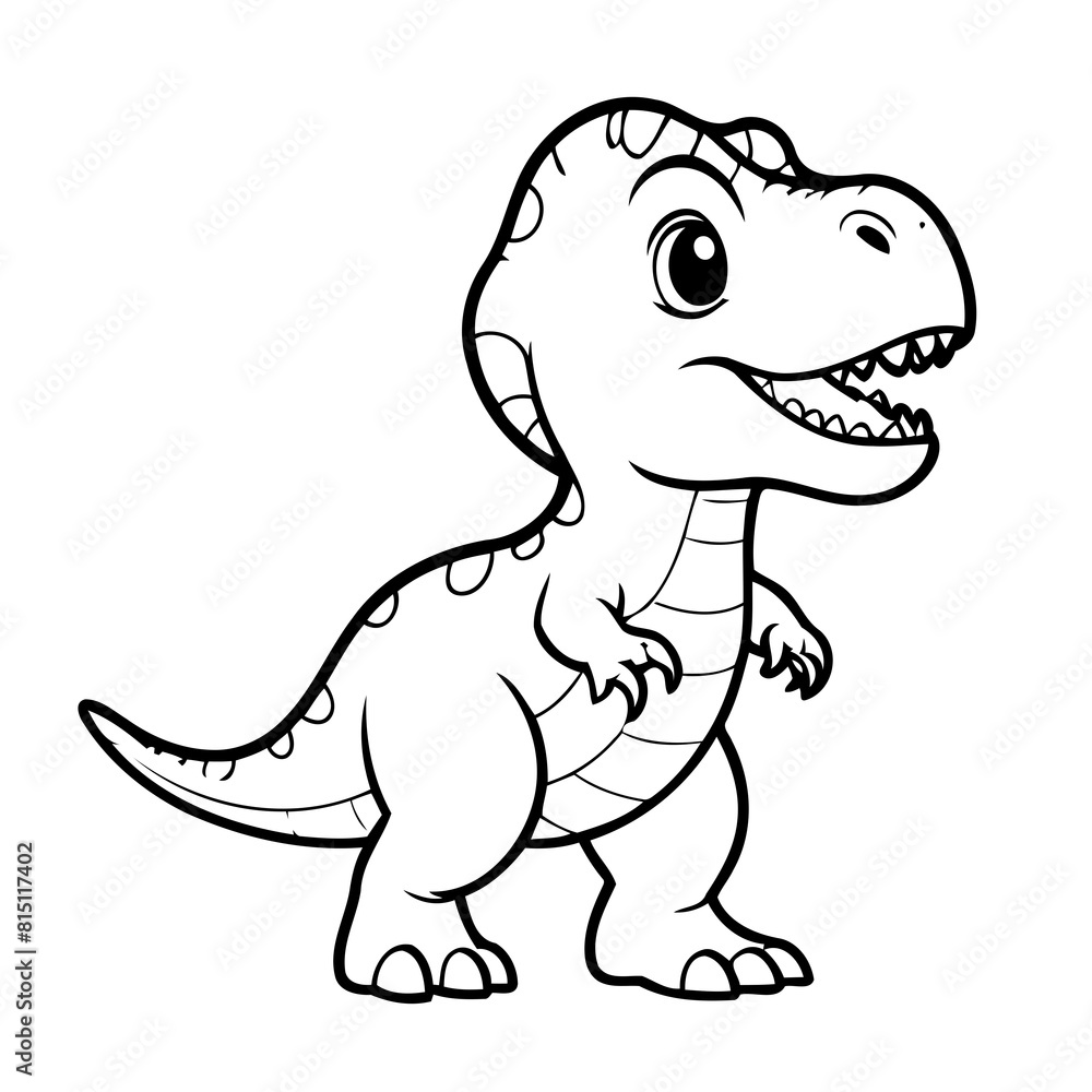 Fototapeta premium Cute vector illustration TRex doodle black and white for kids page