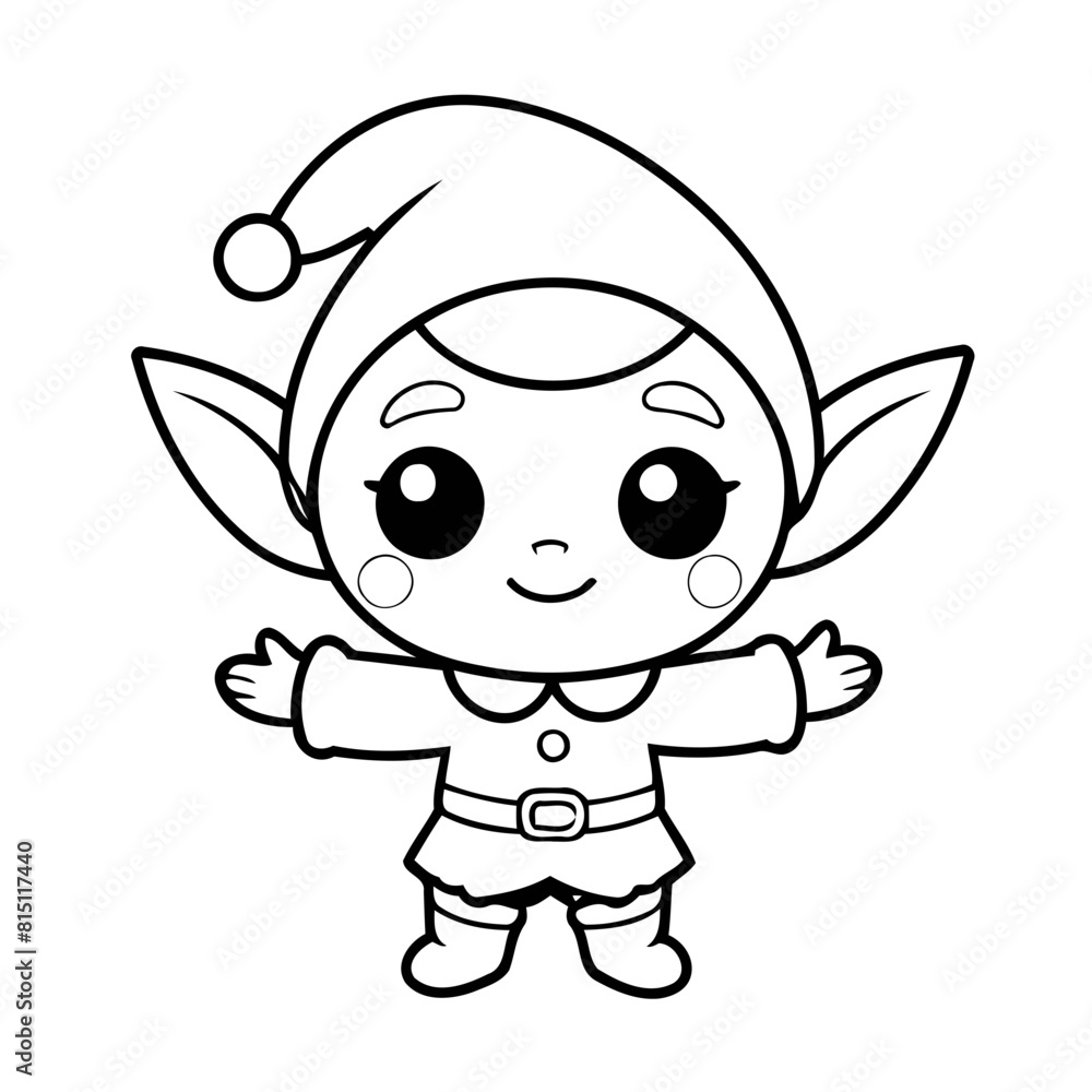 Fototapeta premium Cute vector illustration Elf for toddlers colouring page