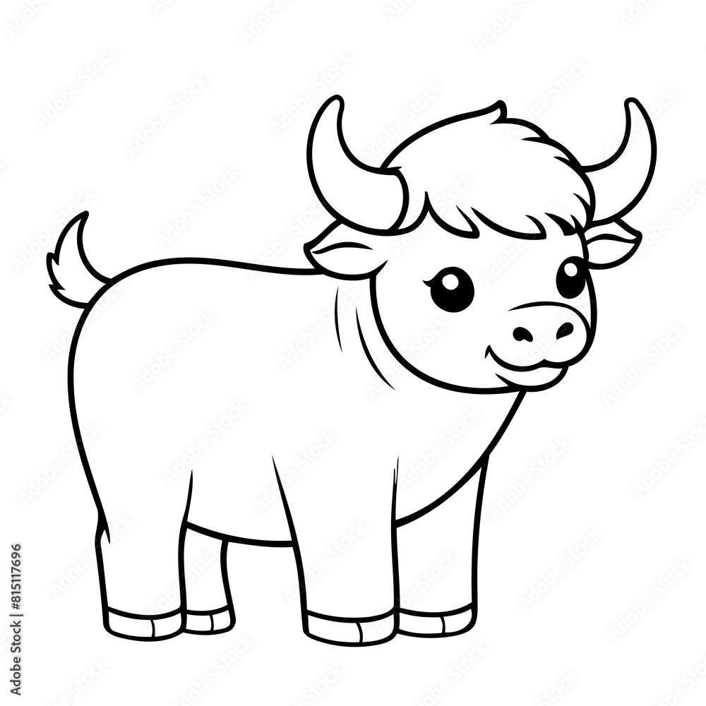 Cute vector illustration Yak drawing for kids colouring activity Cute vector illustration Yak drawing for kids colouring activity
