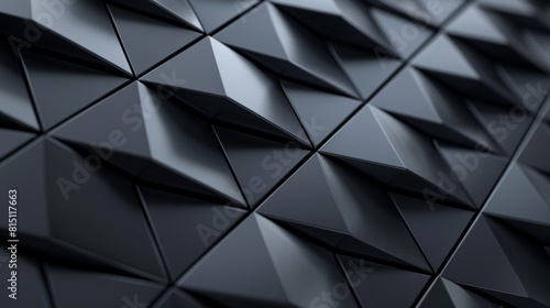 Polished black wall background. triangular tiles forming futuristic 3d block structure