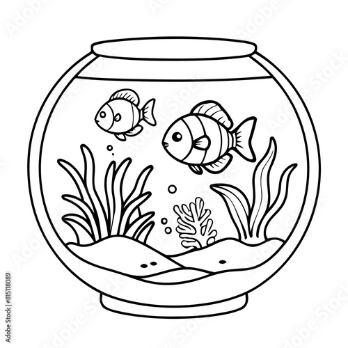 Simple vector illustration of Aquarium drawing for toddlers coloring activity