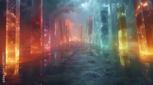 Electric Matrix  Modern Cyberpunk Landscape with Neon Prisms