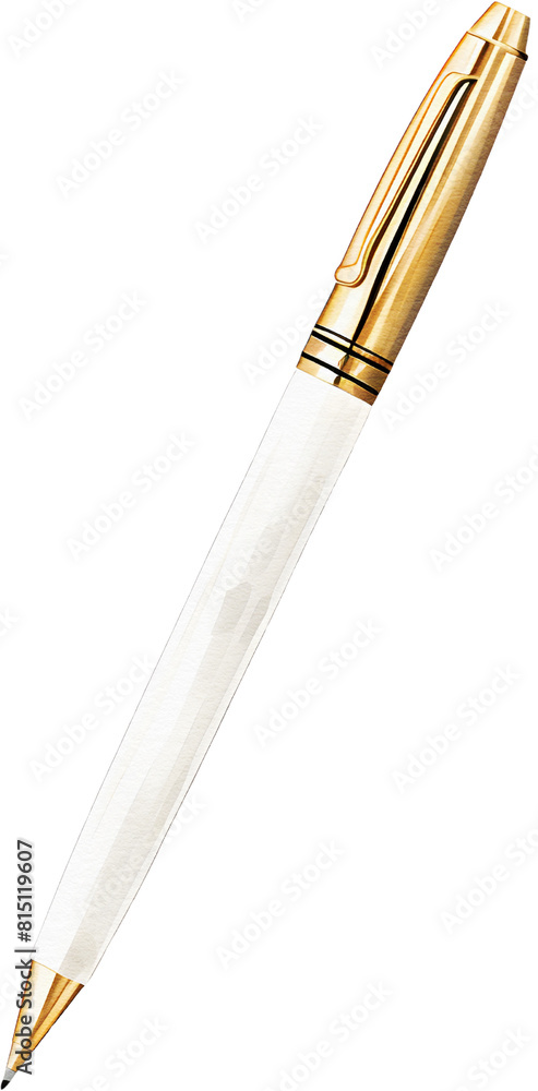 Naklejka premium Watercolor illustration of a white and gold pen. Generative AI.