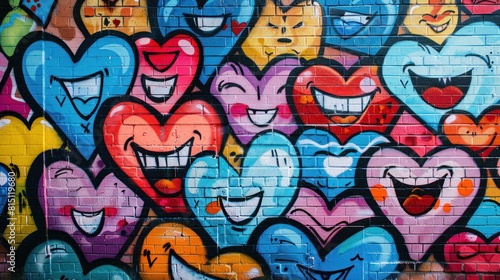 a row of heart-shaped graffiti