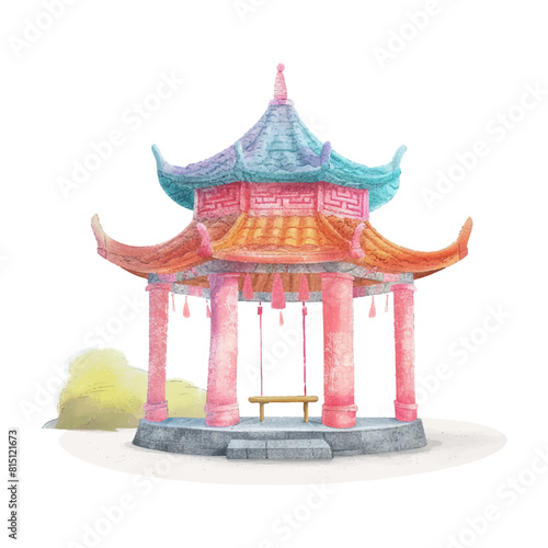 Ancient Chinese architecture pavilion watercolor (5)