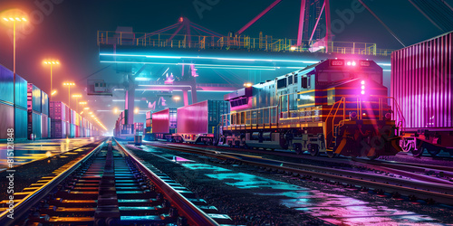 Futuristic freight running train moon cyberpunk 