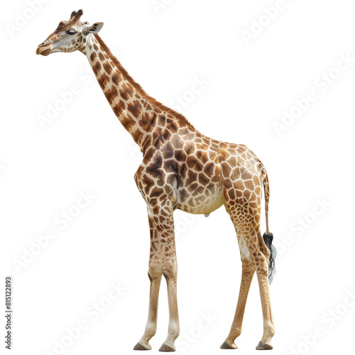 A giraffe standing upright on a plain Png background  a giraffe isolated on transparent background