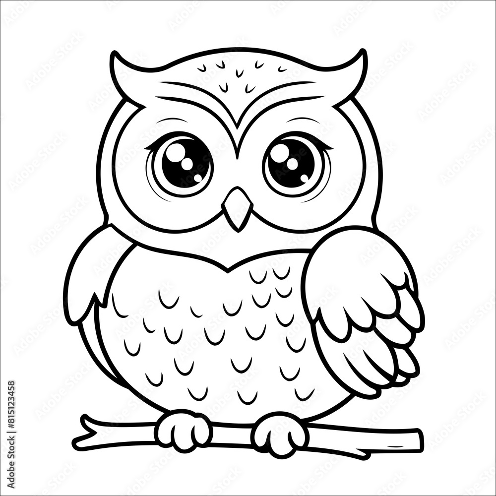 Fototapeta premium Owl Coloring Page Drawing For Children
