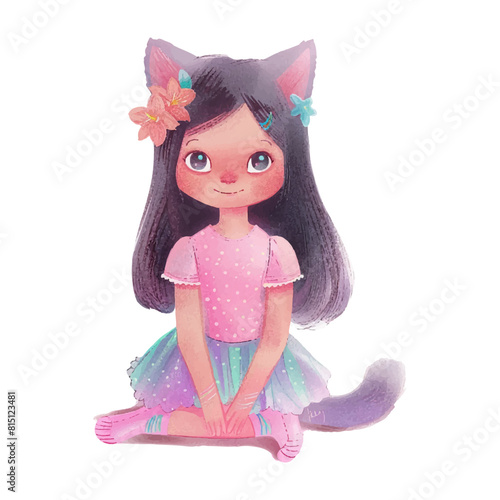 cat girl sitting white background (15)