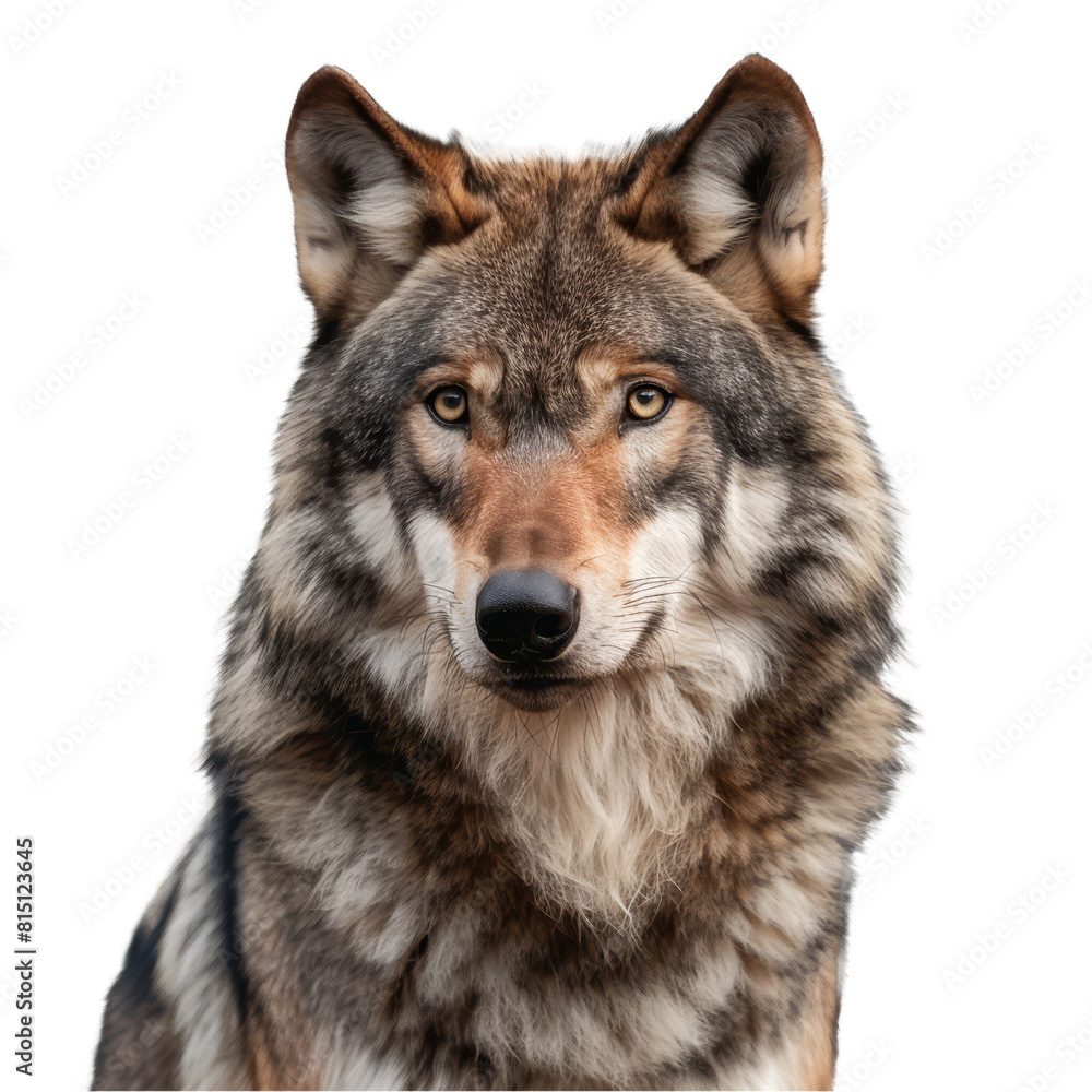A lone gray wolf stands in front of a plain Png background, a gray wolf isolated on transparent background A lone gray wolf stands in front of a plain Png background, a gray wolf isolated on transparent background